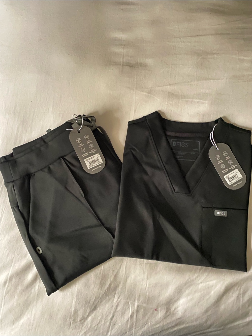 Figs Women's Black Scrub Top & Drawstring Jogger Pants
